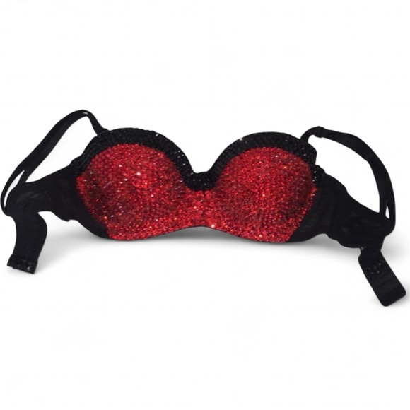 Jet Black Crystal & Siam Red Fancy Strapless Bralet All Sizes New - Picture 2 of 9
